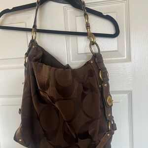Coach Brown Signature Shoulder Bag with Gold Hardware